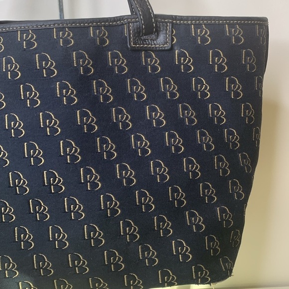 Dooney & Bourke | Black Canvas Leather Open Top Monogram DB Logo Shoulder Bag - Picture 16 of 17